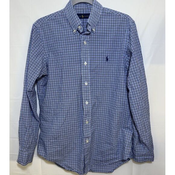 Ralph Lauren Polo Men's Small Button Up‎ Shirt Blue Checkered LS Blue Pony - Picture 1 of 7